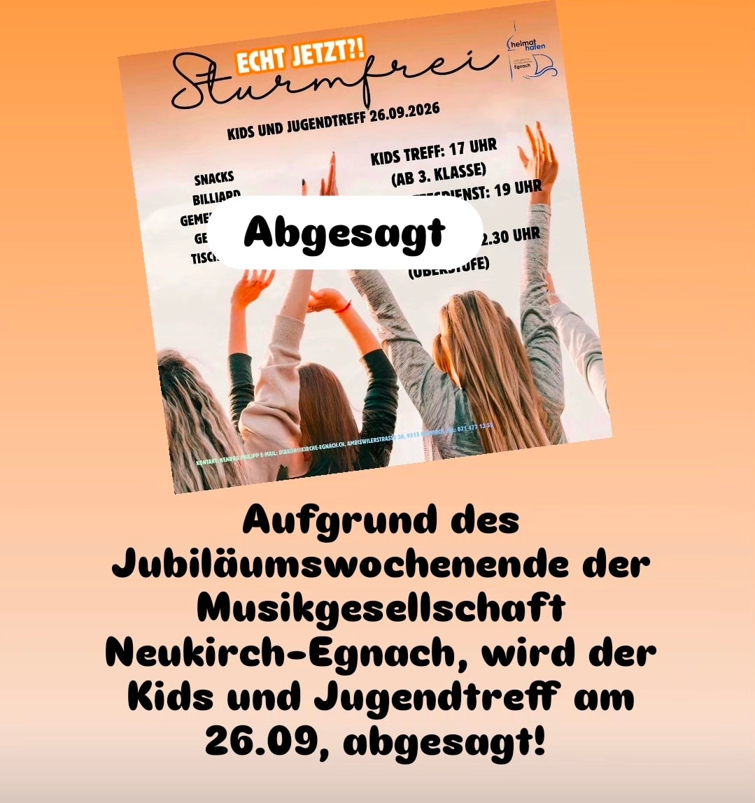 Ausfall Kids und Jugendtreff am 26.09.2026